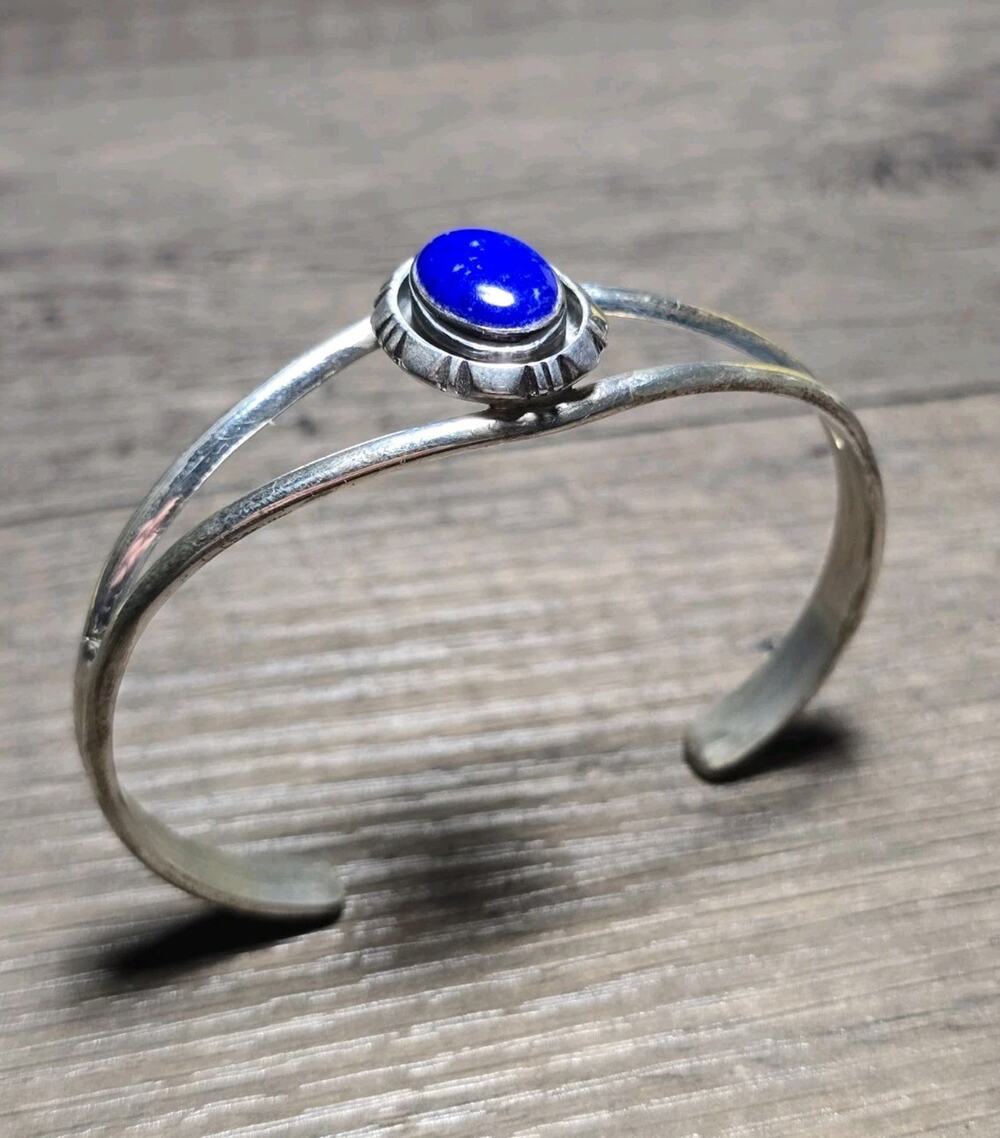 Carol Felley '87 Sterling Silver Lapis Lazuli Split Cuff Bracelet Size 6.5